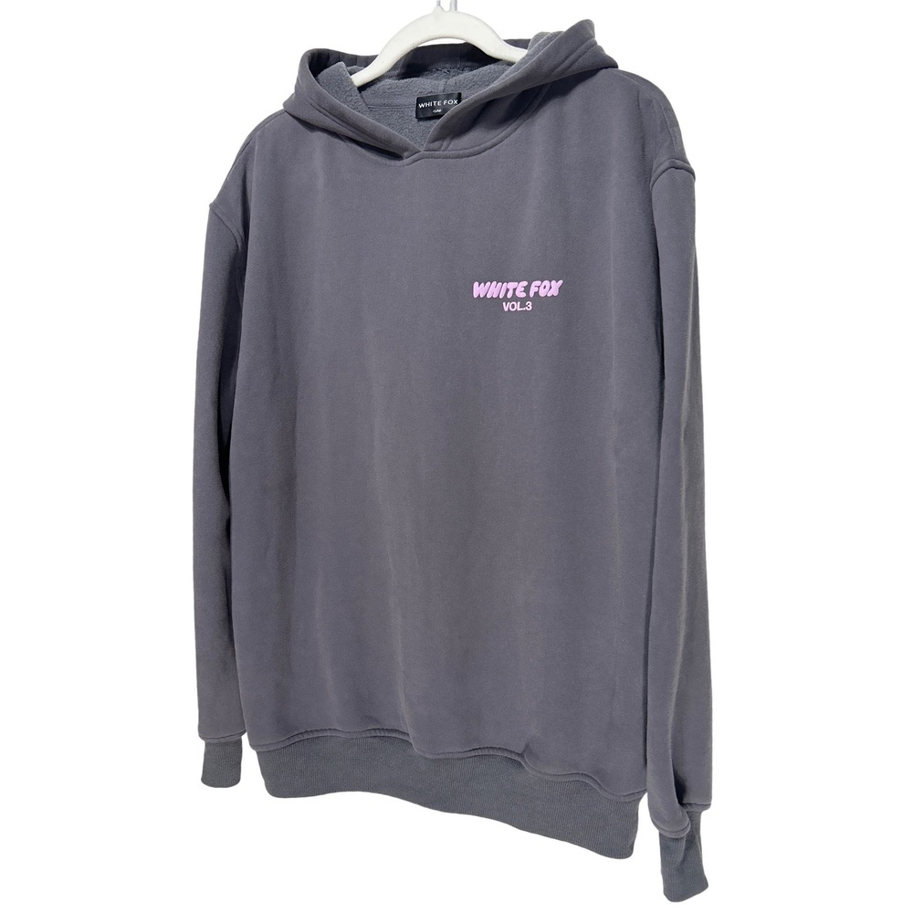 White Fox Vol 3 Hoodie Gray Pink Puff Print Oversized Sweatshirt Size S/M